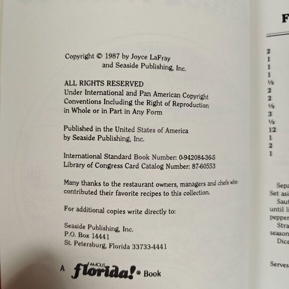 Famous Florida Seafood Recipes By Joyce LaFray Vintage Cookbook Local Ethnic - Picture 3 of 6
